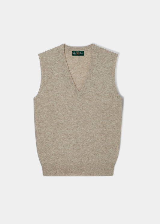 Erin Luxury Vee Neck Fair Isle Tank Top in Porridge
